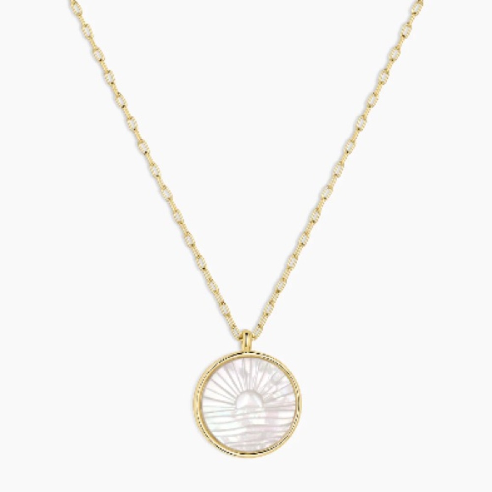 Gorjana 18k Gold Plated Brass Mother of Pearl Sunset Etched Necklace - Picture 6 of 8